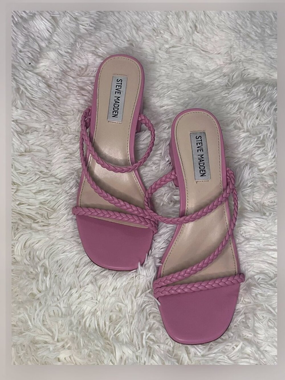 Steve Madden Pink Braided-Strap Slide Sandal Heels